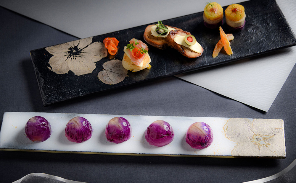 【つづるガラスアート】ゆうなの花　長平皿－SUMI－　1枚 