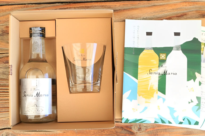 ラム酒 イエラムサンタマリア クリスタル 300ml 1本 ロックグラス1個 [伊江島物産センター 沖縄県 伊江村 ie47bde210002] 沖縄産 サトウキビ 香り クラフト コク 国産 カクテル モヒート