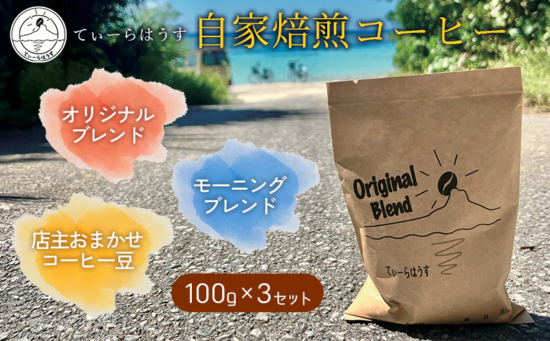 沖縄県伊江島「てぃーらはうす」の自家焙煎コーヒー（100g×３セット） コーヒー豆 珈琲 ブレンド 自家焙煎 苦味 香り アフターミックス コク すっきり 後味　 お気に入り 美味しい おすすめ 地元 沖縄県 特別な　 食品　 人気 直送 送料無料