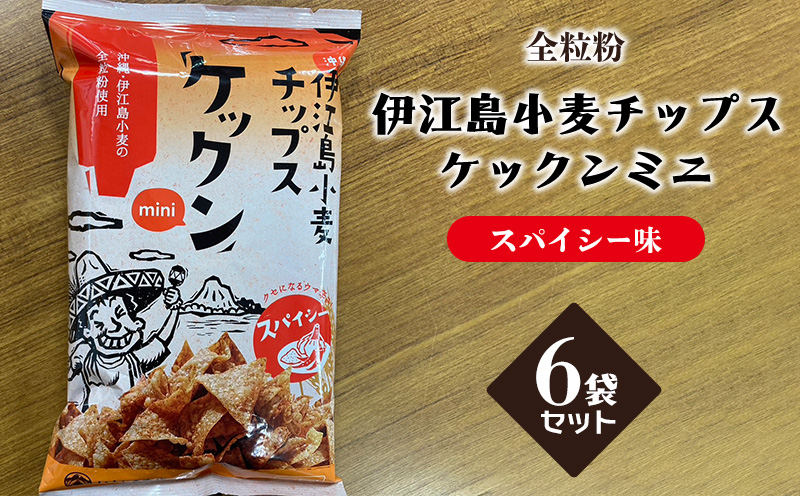 【全粒粉】伊江島小麦チップス　ケックンミニ　6袋セット　スパイシー味 EM 独特な風味 軽い食感 ご当地 おやつ おつまみ お菓子 トルティーヤチップス サルサ お気に入り 美味しい 人気 沖縄 離島 クセになる 国産 お土産 送料無料 産地直送 楽しみ