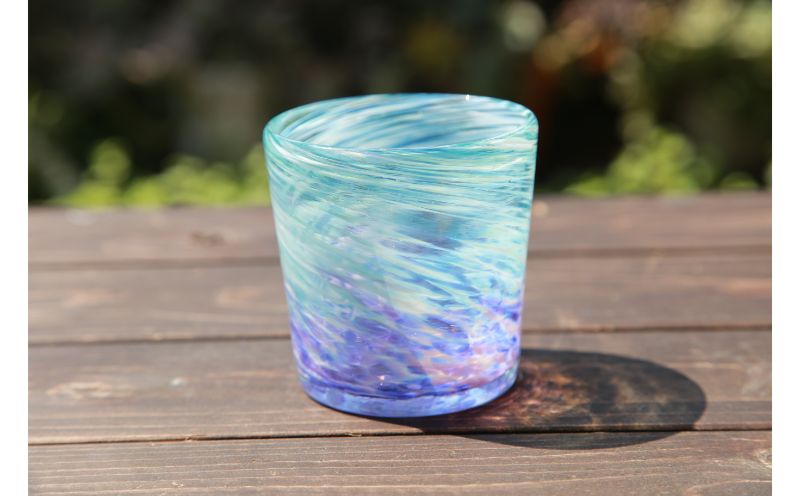 【ガラス工房雫】深海ロックグラス　エメラルド・紫2個セット