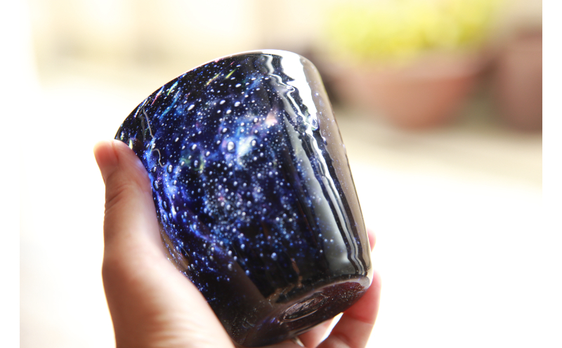 【琉球ガラス工房 硝子家すずめ】星降る夜＜ペア＞ 〇 伝統工芸品 綺麗 かっこいい シック ガラスコップ セット商品 お祝い プレゼント 夜空 宇宙 沖縄 読谷村 手作り