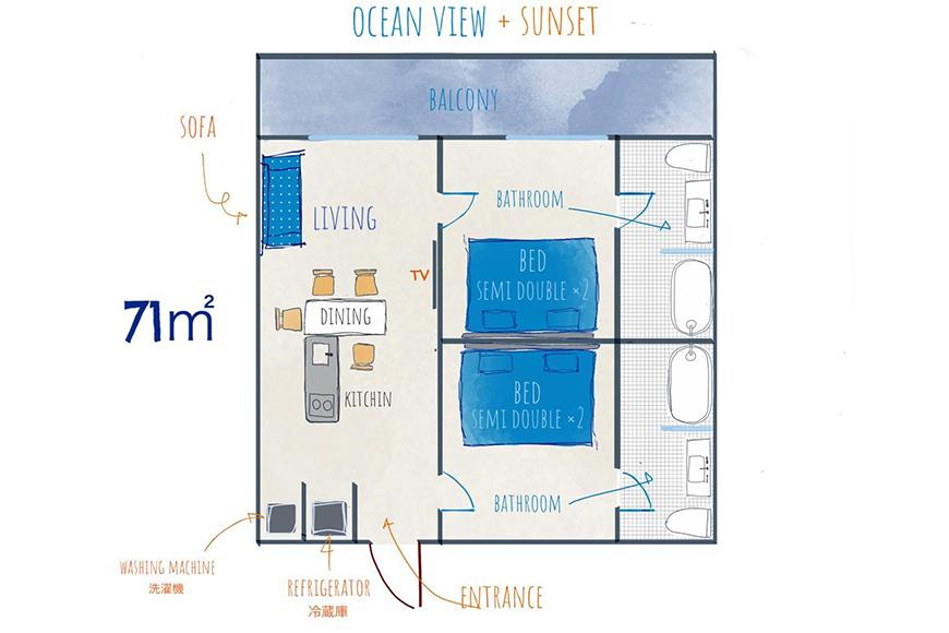 【ふるさと納税】◆BLUE STEAK WONDER CHATAN◆オーシャンビューコンドミニアム　1泊朝食付 ご宿泊券（1～4名様）