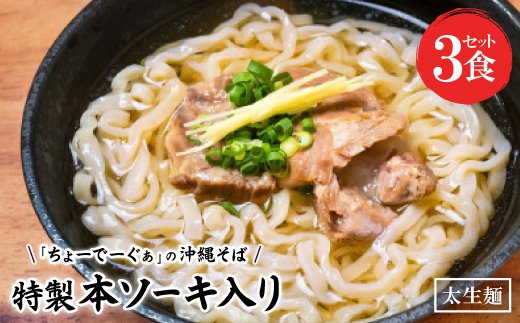 【太生麺の沖縄そば】ちょーでーぐぁ 特製本ソーキ入り 3食セット【配送不可地域：離島】【1522953】