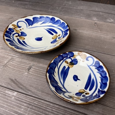 やちむん 唐草紋様(染付)青 2点セット〈5寸皿・7寸皿〉【1506697】