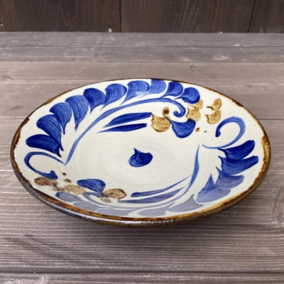 やちむん 唐草紋様(染付)青 2点セット〈7寸皿・茶碗〉【1506703】