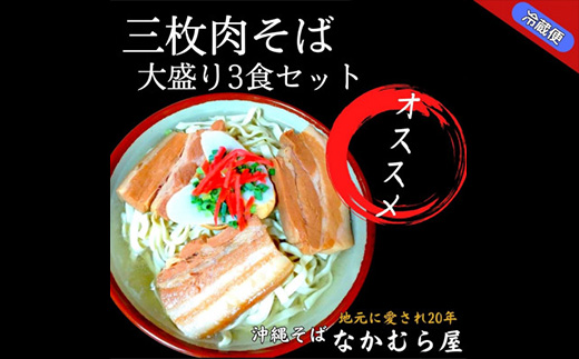 三枚肉そば(太麺・大盛り3食セット)沖縄そば【配送不可地域：離島】【1471020】