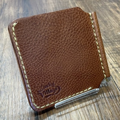 イタリアンレザー製マネークリップ 職人手作りの本革財布・プレゼントにも最適 ブラウン 茶色【1680644】