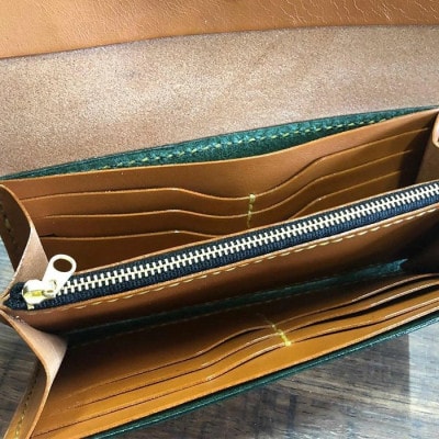 三つ折り長財布(グリーン×ブラウン)【1388597】