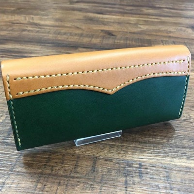 三つ折り長財布(グリーン×ブラウン)【1388597】