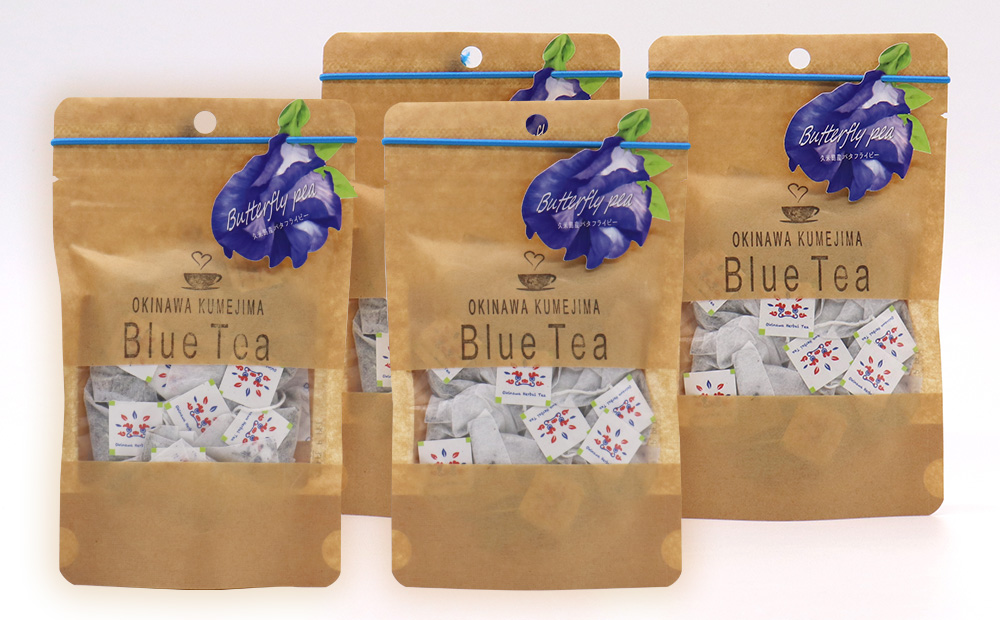 久米島産 天然バタフライピーティー「Blue Tea」40包 ハーブティー バタフライピー 青いお茶 ブルーティー 色が変わるお茶 ノンカフェイン カフェインレス 島ハーブ リラックス 美容 健康 アントシアニン おもてなし 色の変化 ギフト プレゼント 青色 国産 沖縄 久米島