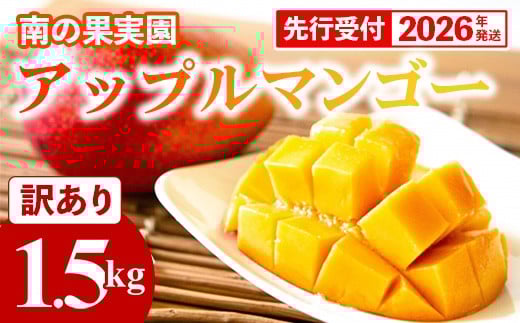 【先行受付】【2026年発送】南の果実園 アップルマンゴー 訳あり品 1.5kg（3〜7玉）- 先行予約 沖縄県産 産地直送 南国フルーツ 旬の味覚 季節の果物 ご自宅用 家庭用 沖縄県 八重瀬町
