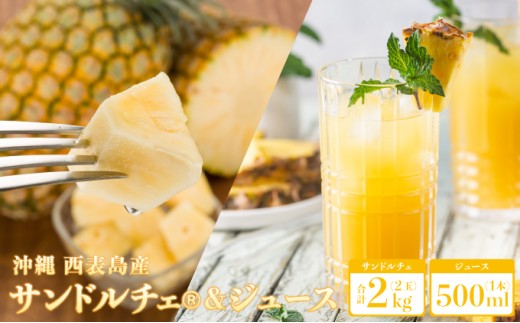 熟鮮サンドルチェ(R)2㎏（2玉）と甘さをぎゅっと詰め込んだ100％パイナップルジュース1本　パイン　果物　フルーツ