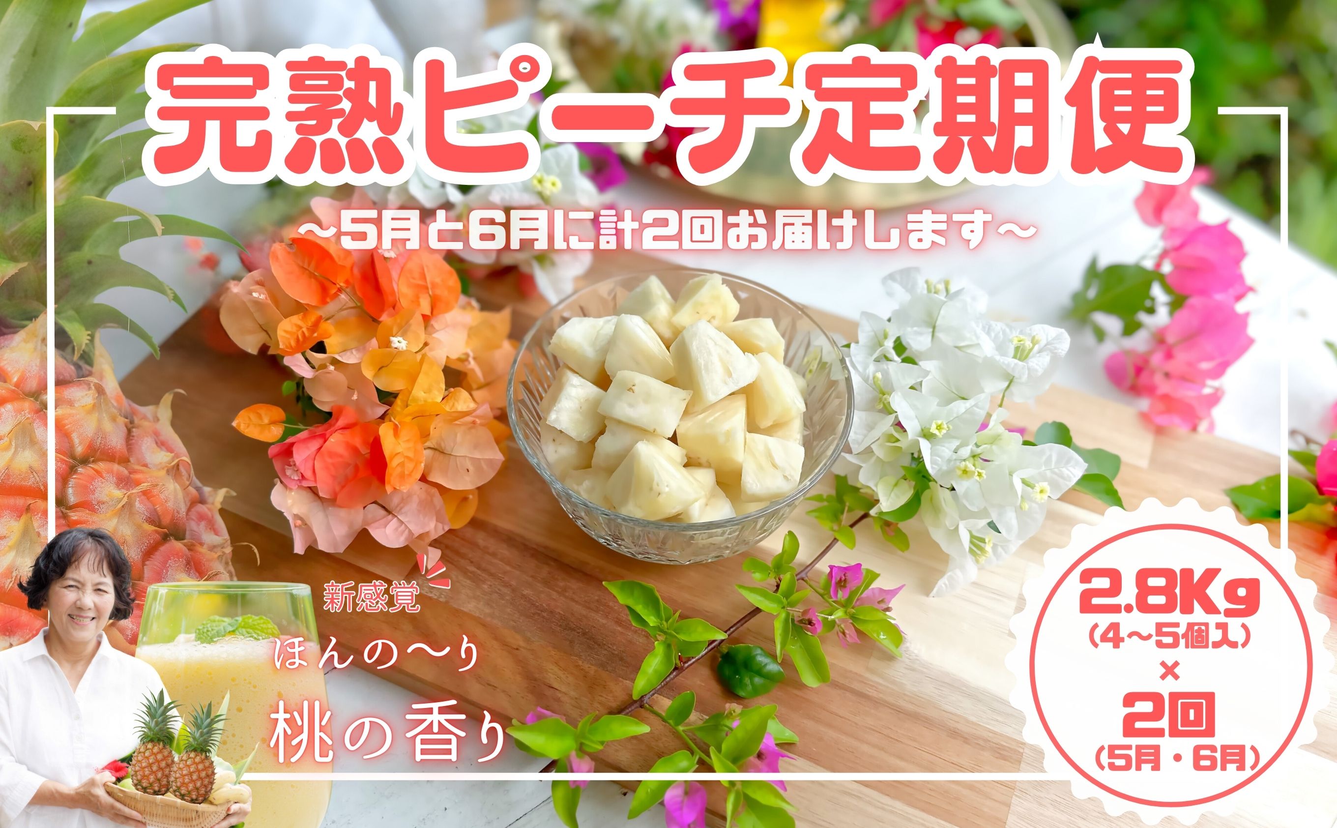 【ピーチ定期便★約2.8kg×2回】☆新感覚☆ 桃のような芳醇な香りのする『西表島産 完熟ピーチパイン』