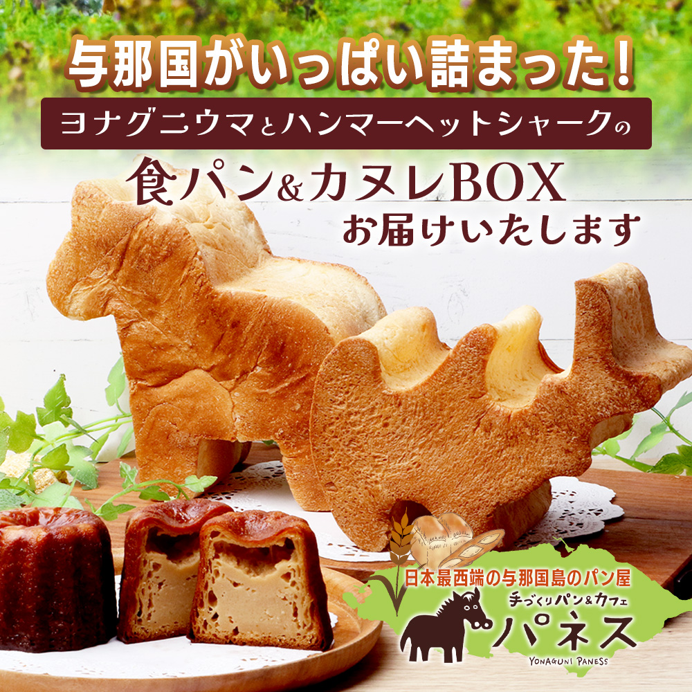 かたちがかわいい！！ヨナグニウマとハンマー君の食パン＆島カヌレBOX  J001 ｜ 手作り パン カヌレ 黒糖 泡盛 花酒 沖縄県 与那国町