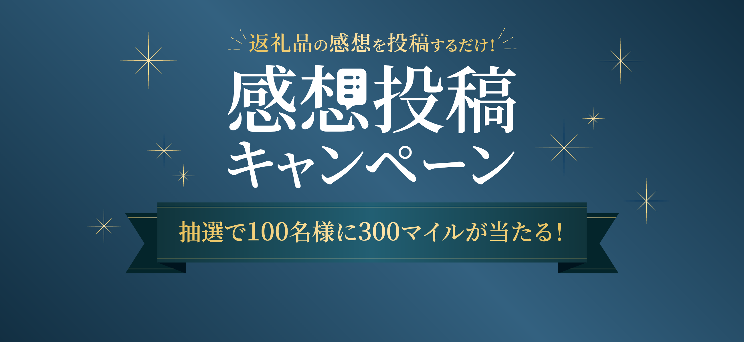 返礼品の感想を投稿するだけ！ 感想投稿キャンペーン 抽選で100名様に300マイルが当たる！
