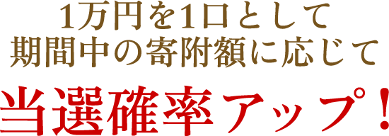 1万円を1口として期間中の寄附額に応じて当選確率アップ！ 