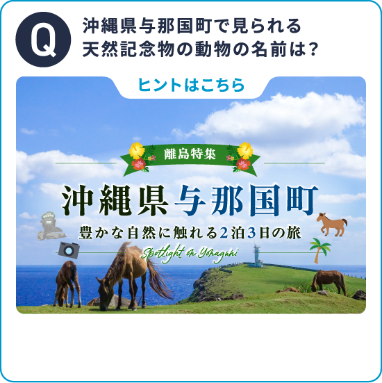 沖縄県与那国町で見られる天然記念物の動物の名前は？ヒントはこちら