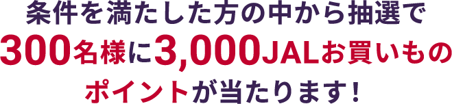 条件を満たした方の中から抽選で300名様に3,000JALお買いものポイントが当たります！