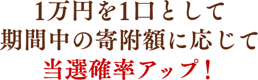 1万円を1口として期間中の寄附額に応じて当選確率アップ！ 